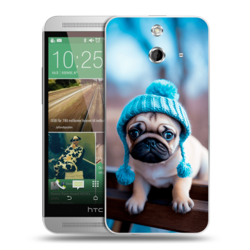 Пластиковый чехол на HTC One E8 с принтом Мопс в шапке