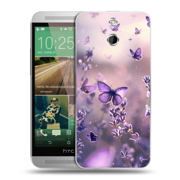 Пластиковый чехол на HTC One E8 с принтом бабочки и лаванда Пластиковый чехол на HTC One E8 с принтом бабочки и лаванда