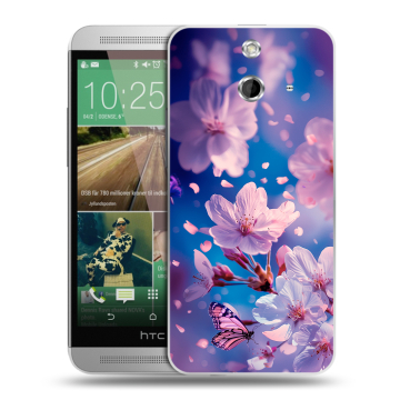 Пластиковый чехол на HTC One E8 с принтом цветы бабочки