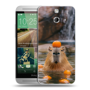 Пластиковый чехол на HTC One E8 с принтом Капибара с апельсином