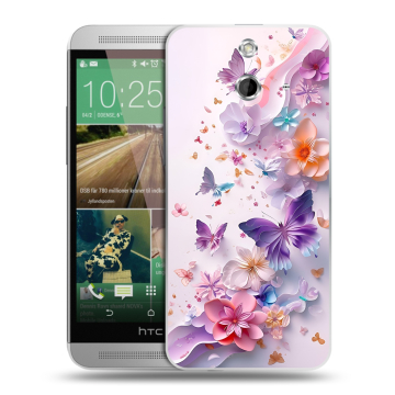Пластиковый чехол на HTC One E8 с принтом цветы бабочки