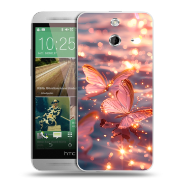 Пластиковый чехол на HTC One E8 с принтом бабочки розовые Пластиковый чехол на HTC One E8 с принтом бабочки розовые
