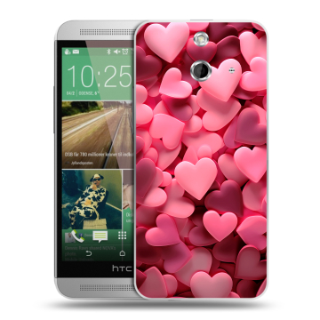 Пластиковый чехол на HTC One E8 с принтом розовые сердечки