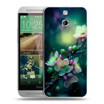 Пластиковый чехол на HTC One E8 с принтом Цветы и мрамор