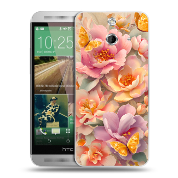 Пластиковый чехол на HTC One E8 с принтом Цветы и бабочки