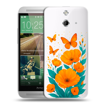 Пластиковый чехол на HTC One E8 с принтом цветы бабочки Пластиковый чехол на HTC One E8 с принтом цветы бабочки
