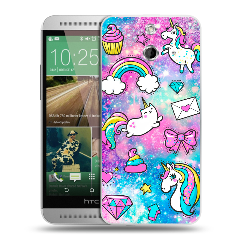 Пластиковый чехол на HTC One E8 с принтом Единороги Пластиковый чехол на HTC One E8 с принтом Единороги
