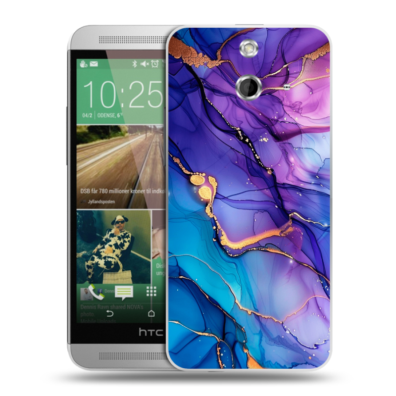 Пластиковый чехол на HTC One E8 с принтом синий мрамор Пластиковый чехол на HTC One E8 с принтом синий мрамор
