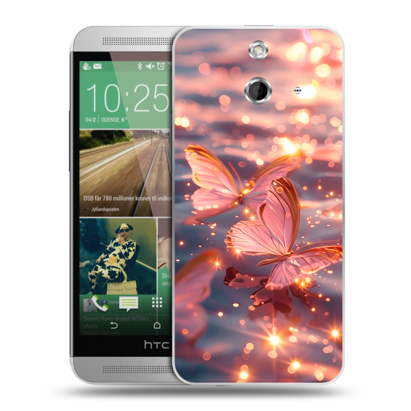Пластиковый чехол на HTC One E8 с принтом бабочки розовые Пластиковый чехол на HTC One E8 с принтом бабочки розовые