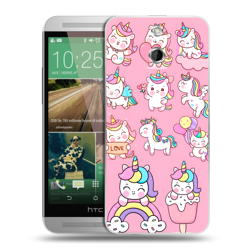 Пластиковый чехол на HTC One E8 с принтом Единороги и радуга Пластиковый чехол на HTC One E8 с принтом Единороги и радуга