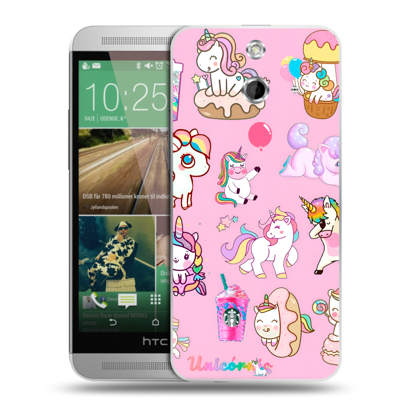 Пластиковый чехол на HTC One E8 с принтом розовые единороги Пластиковый чехол на HTC One E8 с принтом розовые единороги