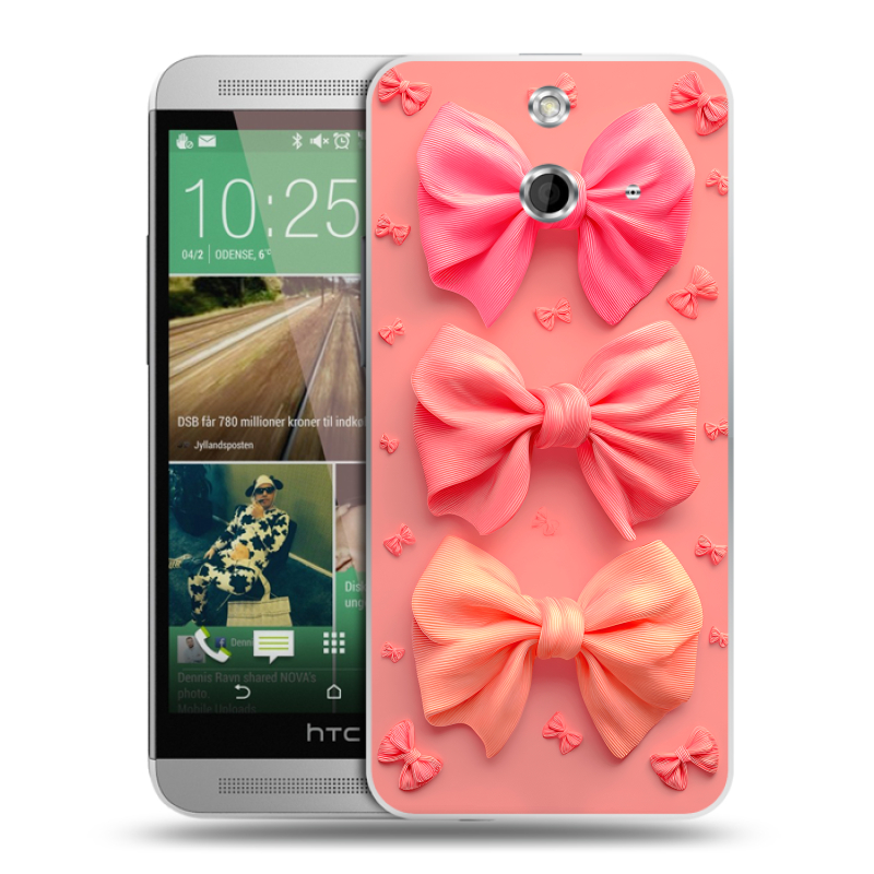 Пластиковый чехол на HTC One E8 с принтом Розовые бантики Пластиковый чехол на HTC One E8 с принтом Розовые бантики