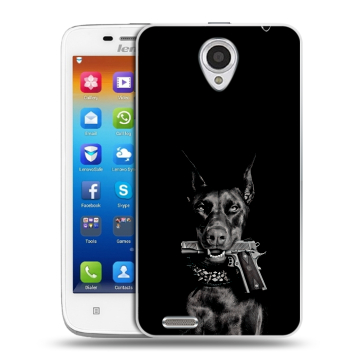 Пластиковый чехол на Lenovo S650 Ideaphone с принтом Доберман и пистолет