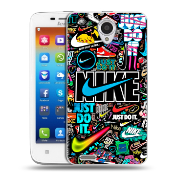 Пластиковый чехол на Lenovo S650 Ideaphone с принтом найк nike черный Пластиковый чехол на Lenovo S650 Ideaphone с принтом найк nike черный
