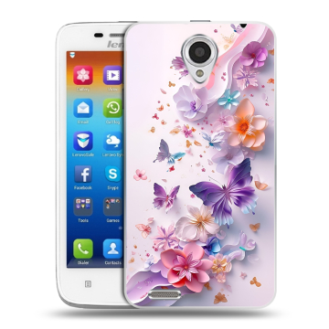 Пластиковый чехол на Lenovo S650 Ideaphone с принтом цветы бабочки Пластиковый чехол на Lenovo S650 Ideaphone с принтом цветы бабочки