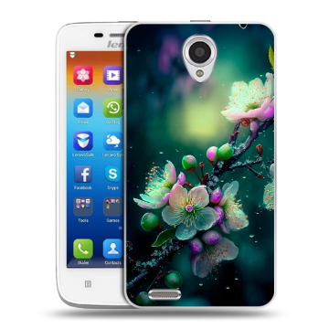 Пластиковый чехол на Lenovo S650 Ideaphone с принтом Цветы и мрамор Пластиковый чехол на Lenovo S650 Ideaphone с принтом Цветы и мрамор