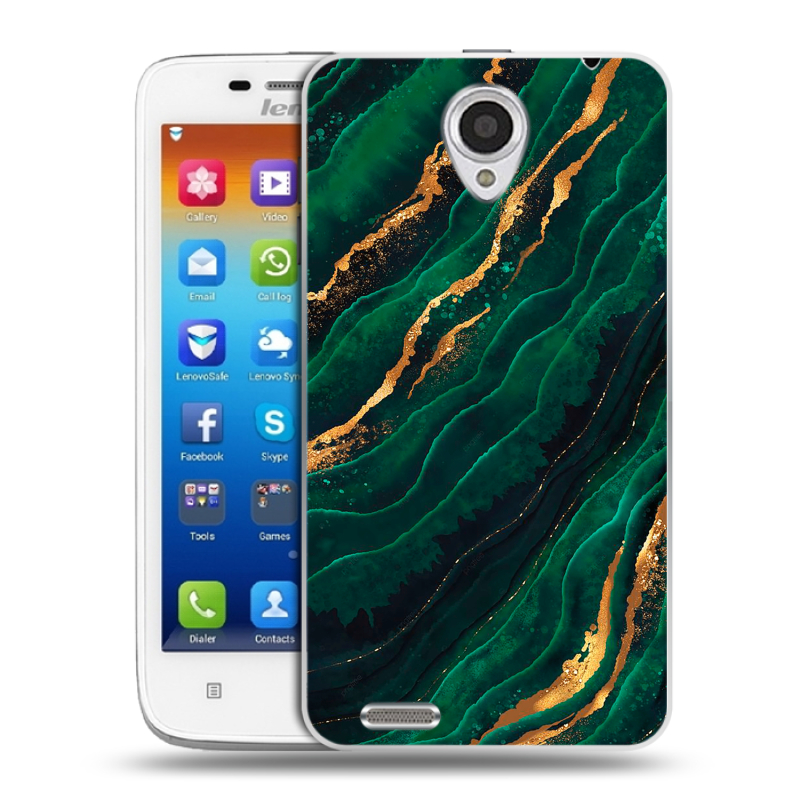 Пластиковый чехол на Lenovo S650 Ideaphone с принтом Мрамор зеленое золото Пластиковый чехол на Lenovo S650 Ideaphone с принтом Мрамор зеленое золото