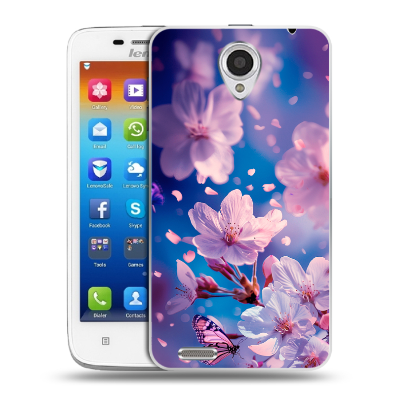 Пластиковый чехол на Lenovo S650 Ideaphone с принтом цветы бабочки Пластиковый чехол на Lenovo S650 Ideaphone с принтом цветы бабочки