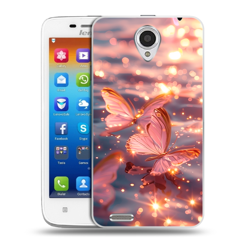 Пластиковый чехол на Lenovo S650 Ideaphone с принтом бабочки розовые Пластиковый чехол на Lenovo S650 Ideaphone с принтом бабочки розовые