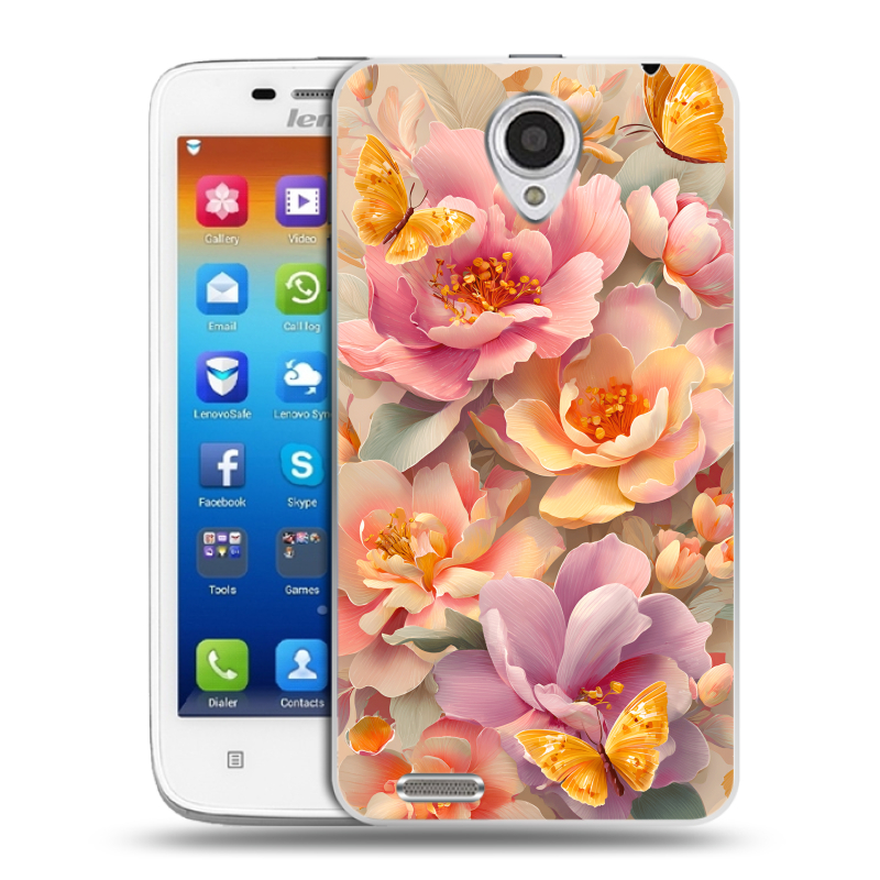 Пластиковый чехол на Lenovo S650 Ideaphone с принтом Цветы и бабочки Пластиковый чехол на Lenovo S650 Ideaphone с принтом Цветы и бабочки