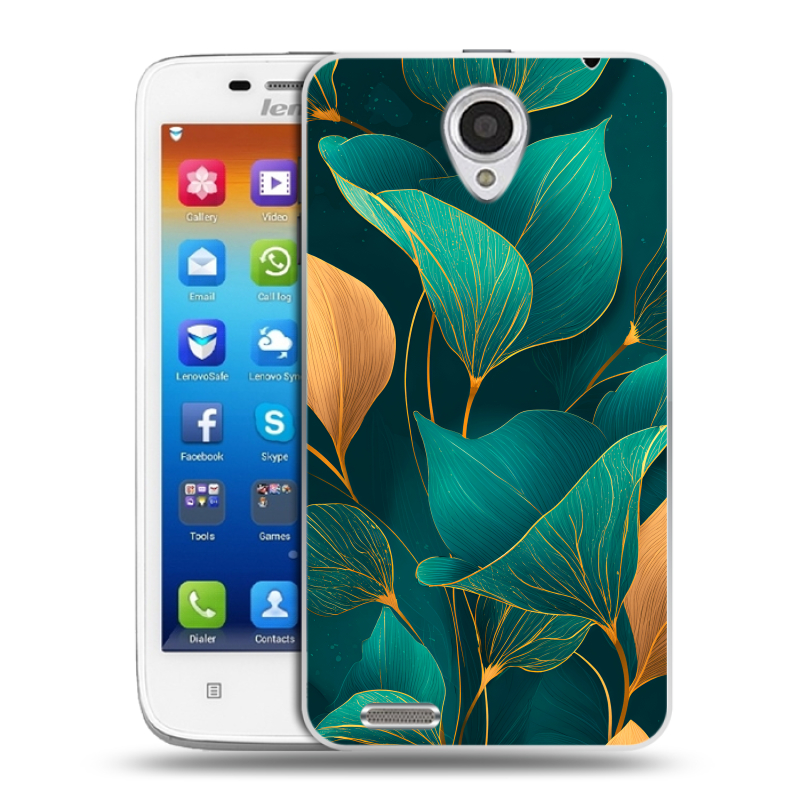 Пластиковый чехол на Lenovo S650 Ideaphone с принтом Листья и золото Пластиковый чехол на Lenovo S650 Ideaphone с принтом Листья и золото