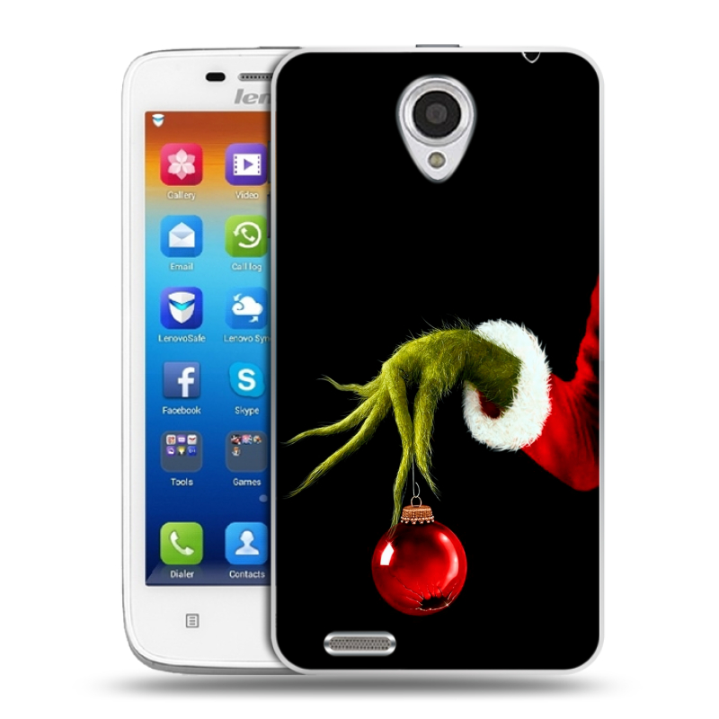 Пластиковый чехол на Lenovo S650 Ideaphone с принтом Новый год Гринч Пластиковый чехол на Lenovo S650 Ideaphone с принтом Новый год Гринч