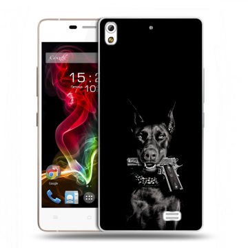 Пластиковый чехол на Fly IQ4516 Tornado Slim Octa с принтом Доберман и пистолет