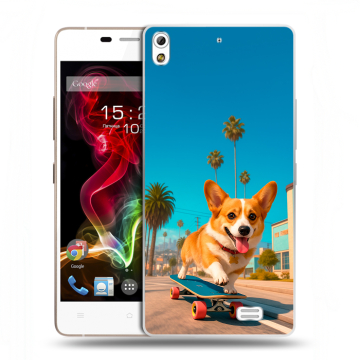 Пластиковый чехол на Fly IQ4516 Tornado Slim Octa с принтом Корги на скейте