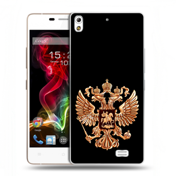 Пластиковый чехол на Fly IQ4516 Tornado Slim Octa с принтом Герб России золотой Пластиковый чехол на Fly IQ4516 Tornado Slim Octa с принтом Герб России золотой