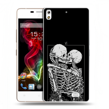 Пластиковый чехол на Fly IQ4516 Tornado Slim Octa с принтом Поцелуй скелетов
