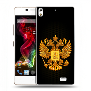 Пластиковый чехол на Fly IQ4516 Tornado Slim Octa с принтом Герб России желтый