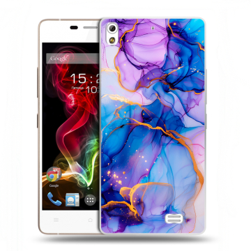 Пластиковый чехол на Fly IQ4516 Tornado Slim Octa с принтом синий мрамор