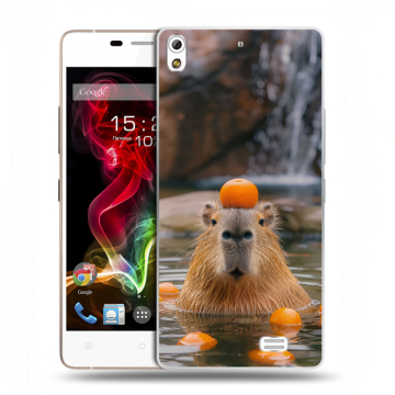 Пластиковый чехол на Fly IQ4516 Tornado Slim Octa с принтом Капибара с апельсином