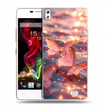 Пластиковый чехол на Fly IQ4516 Tornado Slim Octa с принтом бабочки розовые