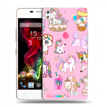 Пластиковый чехол на Fly IQ4516 Tornado Slim Octa с принтом розовые единороги