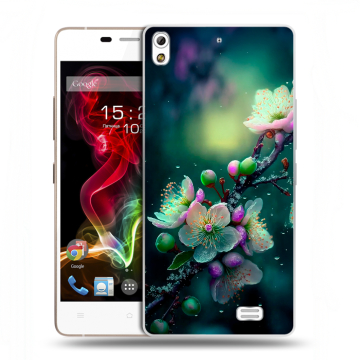 Пластиковый чехол на Fly IQ4516 Tornado Slim Octa с принтом Цветы и мрамор