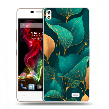 Пластиковый чехол на Fly IQ4516 Tornado Slim Octa с принтом Листья и золото