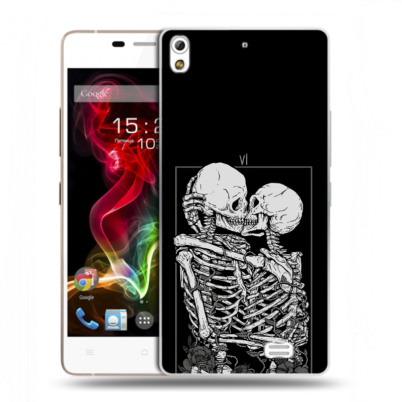 Пластиковый чехол на Fly IQ4516 Tornado Slim Octa с принтом Поцелуй скелетов Пластиковый чехол на Fly IQ4516 Tornado Slim Octa с принтом Поцелуй скелетов