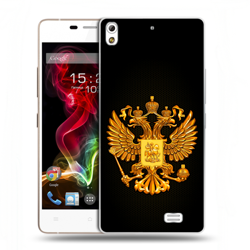 Пластиковый чехол на Fly IQ4516 Tornado Slim Octa с принтом Герб России желтый Пластиковый чехол на Fly IQ4516 Tornado Slim Octa с принтом Герб России желтый