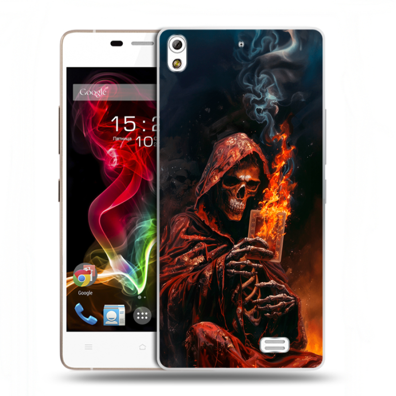 Пластиковый чехол на Fly IQ4516 Tornado Slim Octa с принтом Скелет и карты Пластиковый чехол на Fly IQ4516 Tornado Slim Octa с принтом Скелет и карты