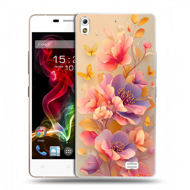 Пластиковый чехол на Fly IQ4516 Tornado Slim Octa с принтом Цветы и бабочки Пластиковый чехол на Fly IQ4516 Tornado Slim Octa с принтом Цветы и бабочки