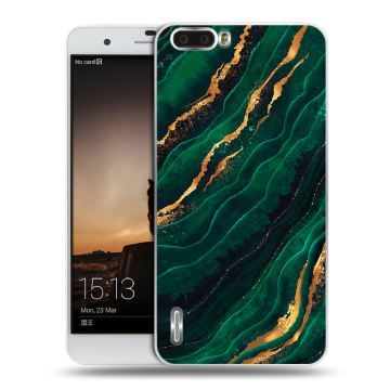 Силиконовый чехол на Huawei Honor 6 Plus с принтом Мрамор зеленое золото