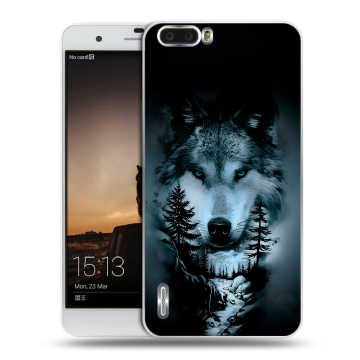 Силиконовый чехол на Huawei Honor 6 Plus с принтом Лесной волк Силиконовый чехол на Huawei Honor 6 Plus с принтом Лесной волк