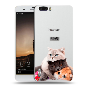 Силиконовый чехол на Huawei Honor 6 Plus с принтом Кошки