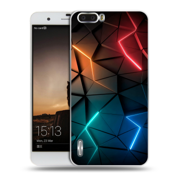 Силиконовый чехол на Huawei Honor 6 Plus с принтом Абстракция неон