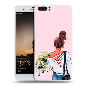 Силиконовый чехол на Huawei Honor 6 Plus с принтом Девушка и букет