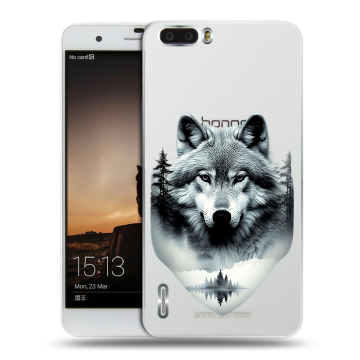 Силиконовый чехол на Huawei Honor 6 Plus с принтом Волк в лесу Силиконовый чехол на Huawei Honor 6 Plus с принтом Волк в лесу