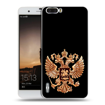 Силиконовый чехол на Huawei Honor 6 Plus с принтом Герб России золотой