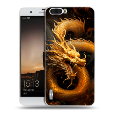 Силиконовый чехол на Huawei Honor 6 Plus с принтом Золотой дракон