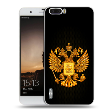 Силиконовый чехол на Huawei Honor 6 Plus с принтом Герб России желтый